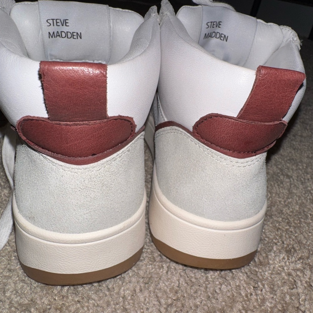 Steve Madden White and Burgundy High-Top Sneakers - Picture 8 of 9